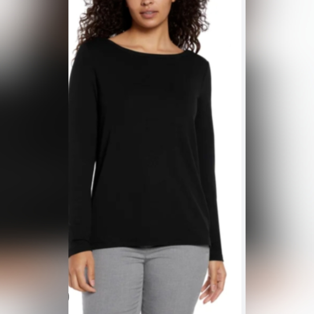J. Jill Pure Jill Black Boat Neck Pullover Long Sleeve Tee